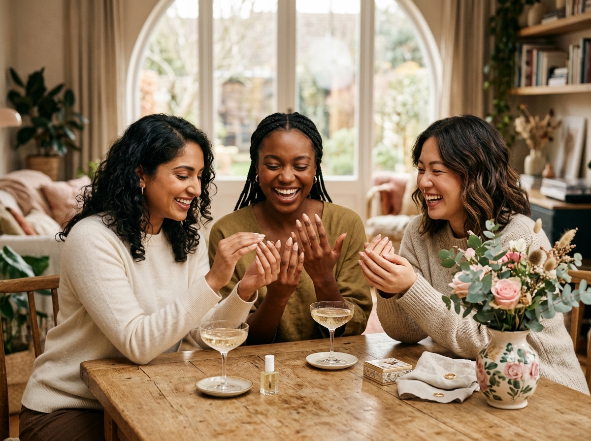 Friends laughing at nail workshop
